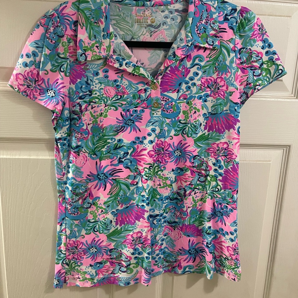 Lilly Pulitzer Women's Vibrant Floral Button Down Shirt - Pink, Blue, Green